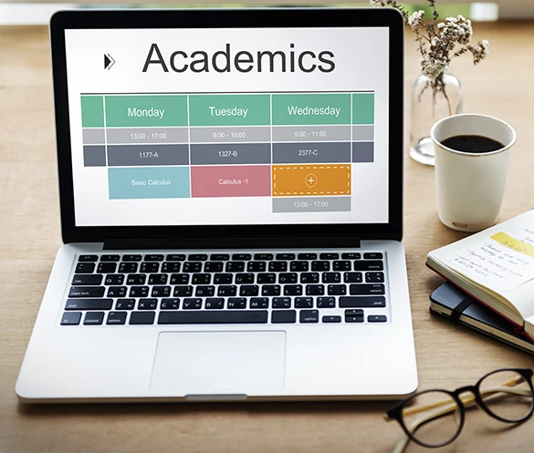 Academic schedule on a laptop screen